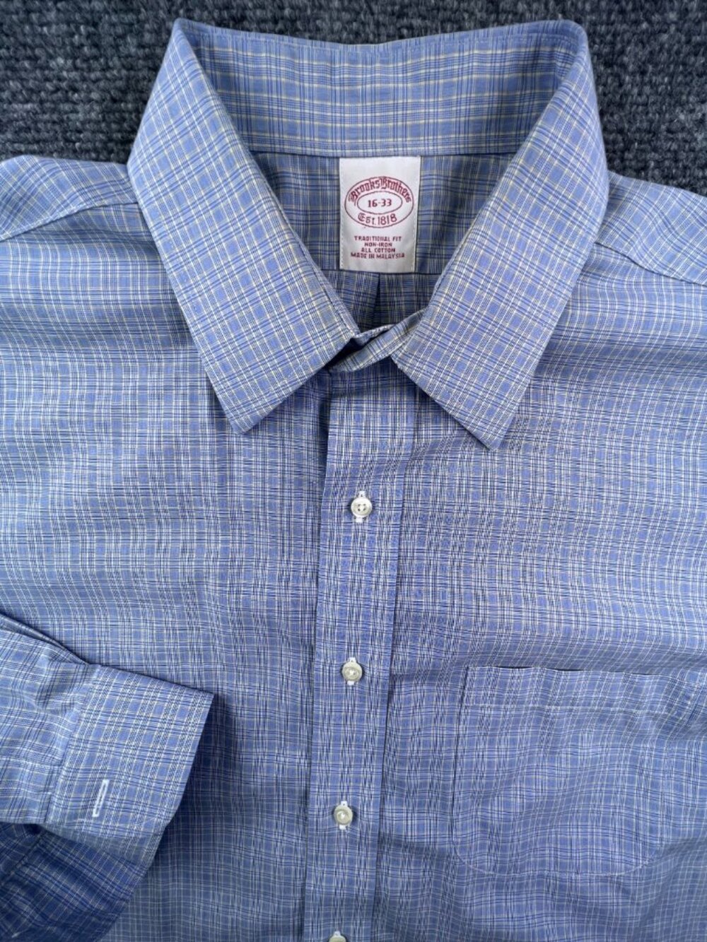 Brooks Brothers Button Up Shirt 16 33 Blue Yellow Cotton Check Traditional Fit